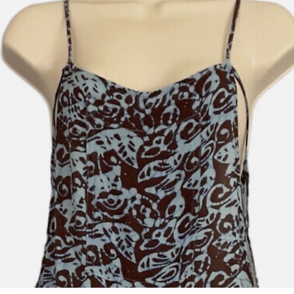 Sleeveless Brown & Light Blue Printed Jumpsuit - Picture 2 of 8